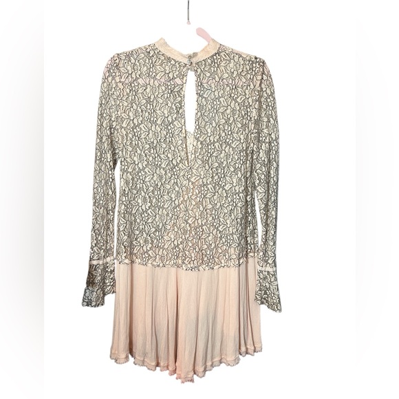 Free People Tell Tale Sheer Lace Pink and Cream Lace Tunic dress Victoriancore - Picture 4 of 9